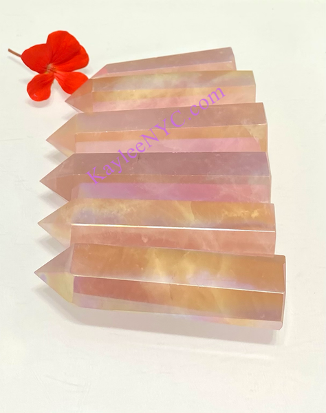 Angel Aura Rose Quartz Obelisk Tower Point Crystal