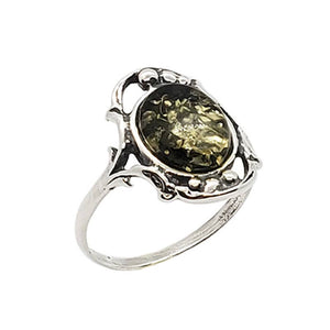 Green Amber Sterling Silver Ring