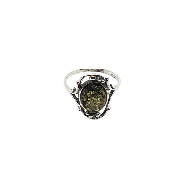 Green Amber Sterling Silver Ring