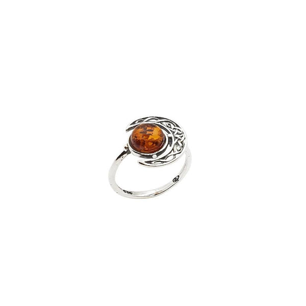 Cognac Amber Sterling Silver Moon Ring