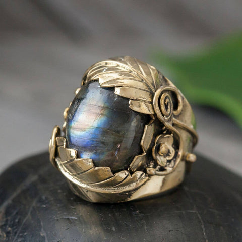 Large Stone Ring with Leaf Setting