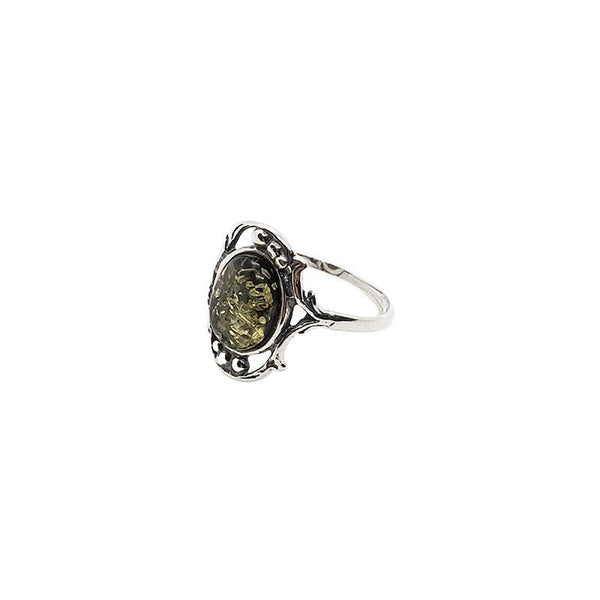 Green Amber Sterling Silver Ring