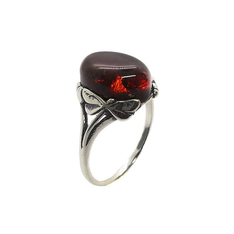 Cherry Amber Sterling Silver Ring