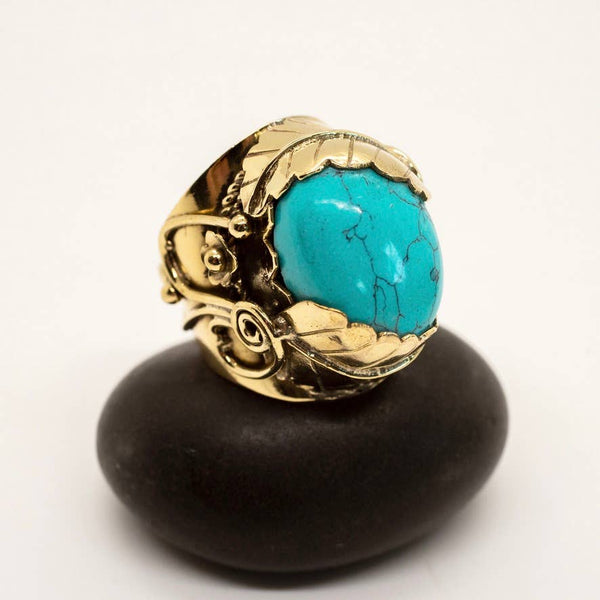 Large Turquoise Ring with Leaf Setting